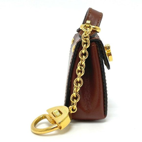 Authentic SALVATORE FERRAGAMO Bag motif Gancini Bag Charm Leather Brown x Gold - Picture 5 of 10